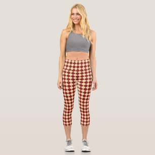 Rotes Gelbes Schachbrett Diamantmuster Capri Leggings
