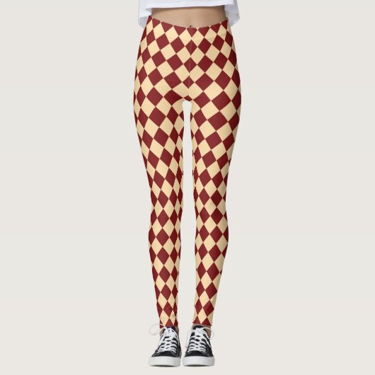 Rotes Gelbes Schachbrett Diamantmuster Leggings (Vorderseite)