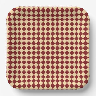 Rotes Gelbes Schachbrett Diamantmuster Pappteller