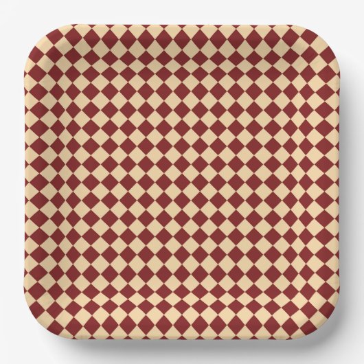 Rotes Gelbes Schachbrett Diamantmuster Pappteller (Vorderseite)