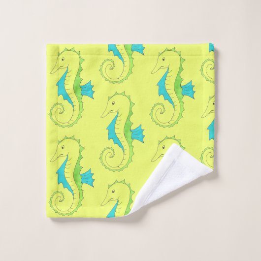 Rotes Gelbes Seepferd - Horse Beach Tier Badhandtuch Set (Waschlappen)