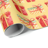 Rotes, gelbes Weihnachtsgeschenk Gelbes Umschlagpa Geschenkpapier (Rolleneckpunkt)