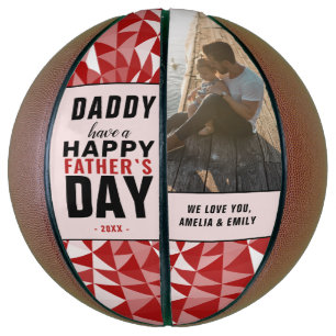 Rotes geometrisches Daddy Happy Father's Day Foto Basketball