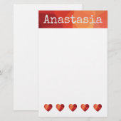 rotes geometrisches Herz und personalisierter Name Briefpapier (Vorne/Hinten)