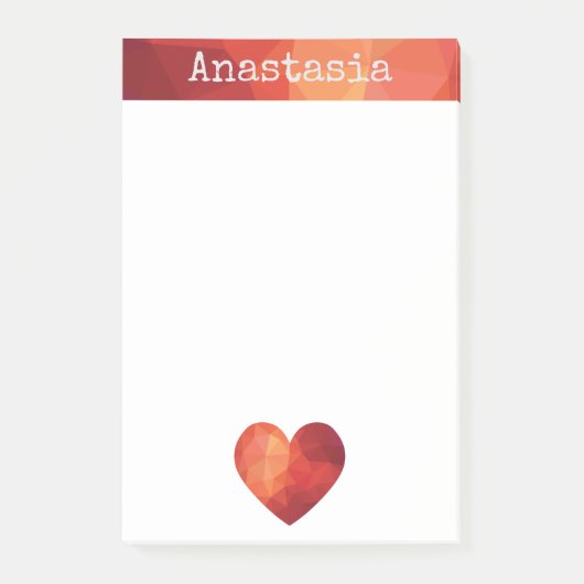 rotes geometrisches Herz und personalisierter Name Post-it Klebezettel (Vorderseite)