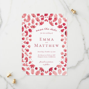 Rotes geometrisches kompliziertes Muster mit QR Save The Date