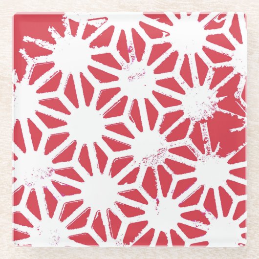 rotes geometrisches Muster Glasuntersetzer (Vorderseite)
