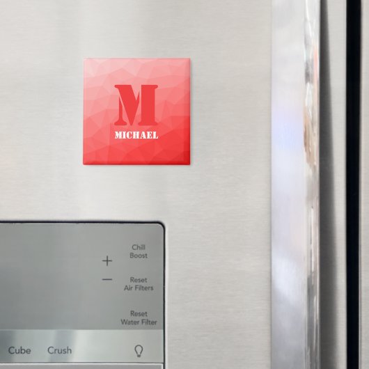 Rotes geometrisches Netz-Muster-Monogramm Magnet (In Situ (Kühlschrank))