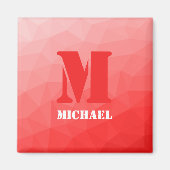 Rotes geometrisches Netz-Muster-Monogramm Magnet (Vorne)