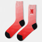 Rotes geometrisches Netz-Muster-Monogramm Socken (Linkes Detail)