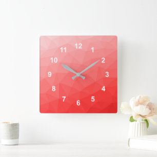 Rotes geometrisches Netzstrukturmuster-Uhr Quadratische Wanduhr