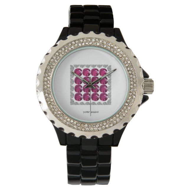 rotes gepunktetes Muster Armbanduhr (Vorderseite)