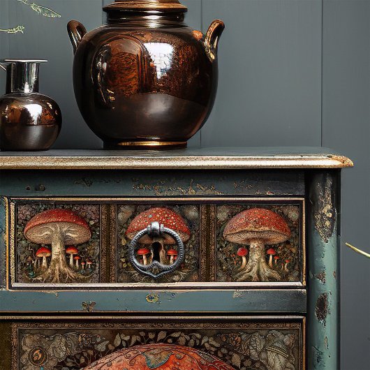 Rotes Gepunktetes Pilz-Dekouten aus Holz Seidenpapier