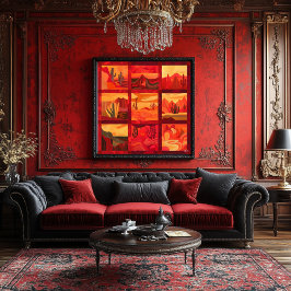 Rotes Gerahmtes Wüstenkunstgitter - Bold Geometric Poster