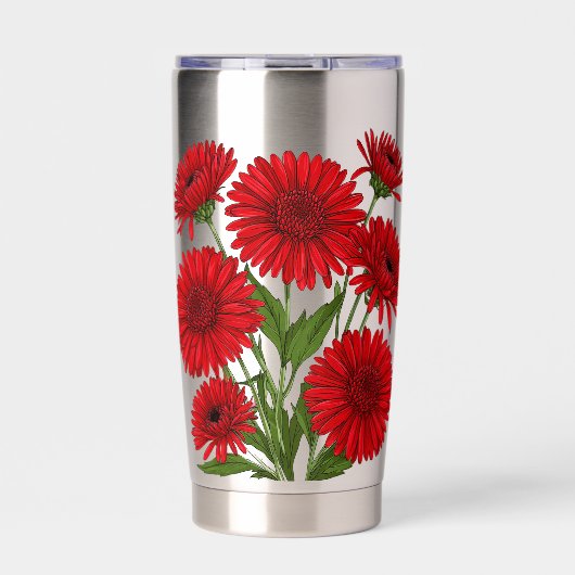 Rotes Gerbera-Daisy-Blumenstrauß Thermobecher (Vorderseite)