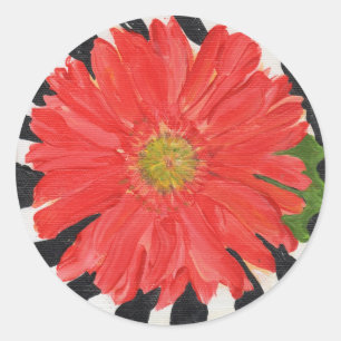 Rotes Gerbera-Gänseblümchen auf Zebra Runder Aufkleber