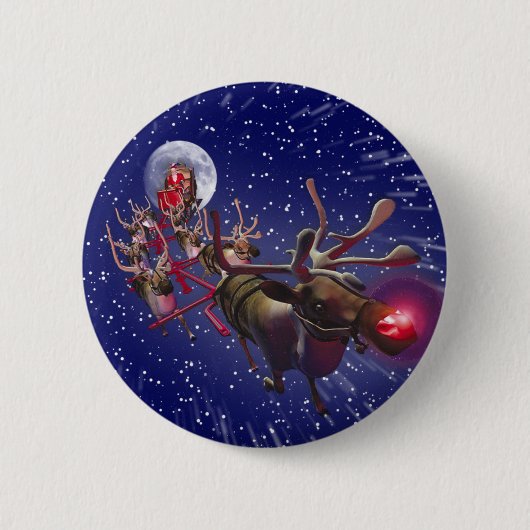 Rotes gerochenes Ren Fliegen-Weihnachtsmanns Button (Vorderseite)