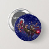 Rotes gerochenes Ren Fliegen-Weihnachtsmanns Button (Vorne & Hinten)