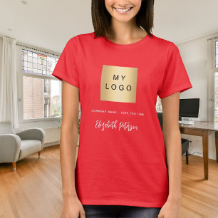 Rotes Geschäftslogo Namensunterschrift T-Shirt