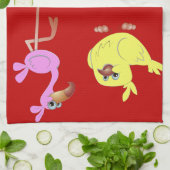 Rotes Geschirrtuch mit Tier-rosa Flamingo-Küken (Gefaltet)