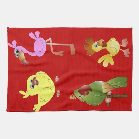 Rotes Geschirrtuch mit Tier-rosa Flamingo-Küken (Horizontal)