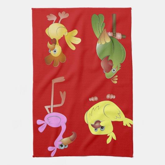 Rotes Geschirrtuch mit Tier-rosa Flamingo-Küken (Vertikal)