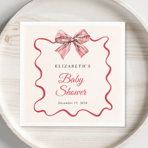 Rotes gestreiftes Coquette-Schleifen-Baby-Shower Serviette