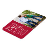 Rotes geteiltes Panel-Foto Save the Date Magnet (Linke Seite)
