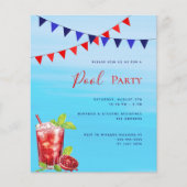 Rotes Getränk Blau Wasserbecken Party Einladung (Vorderseite)