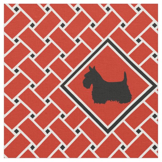 Rotes Gewebe, Diamant, Scottish Terrier, Design Stoff (Nahaufnahme)