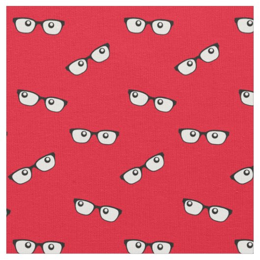 Rotes Gewebe mit Augen und Brillen Print Stoff (Nahaufnahme)