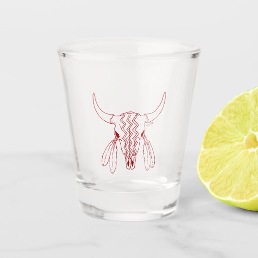 Rotes Ghost Dance Buffalo Line Shootglas Schnapsglas (Vorderseite)