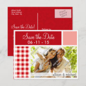 Rotes Gingham Ankündigungspostkarte (Vorne/Hinten)