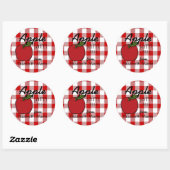 Rotes Gingham-Apple stauen Runder Aufkleber (Blatt)