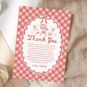 Rotes Gingham Baby-Q Baby Shower Danke Karte
