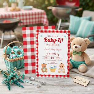 Rotes Gingham-Baby-Q-Baby-Shower-Einladung, Pickni Einladung
