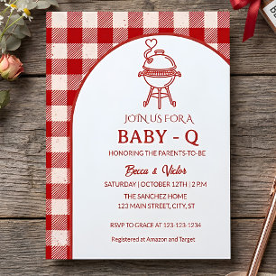 Rotes Gingham Baby Q Barbecue Baby Shower Einladung