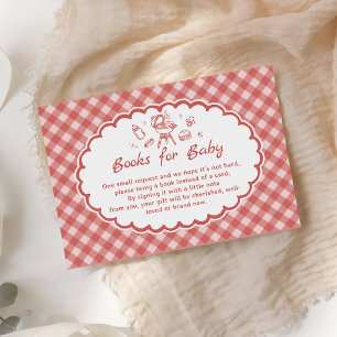 Rotes Gingham Baby-Q BBQ Baby Shower Bücher für Ba Begleitkarte