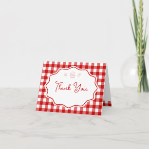 Rotes Gingham Baby-Q BBQ Barbecue Baby Shower  Dankeskarte