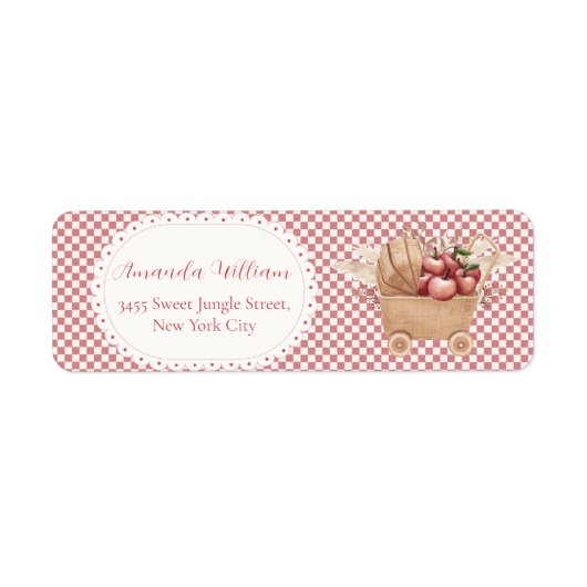 Rotes Gingham Boho Apfel Baby Shower Rücksendeadre (Vorne)