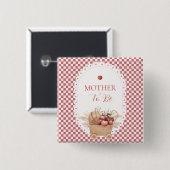 Rotes Gingham Boho Apfel Mutter-To-Be-Baby-Party Button (Vorne & Hinten)