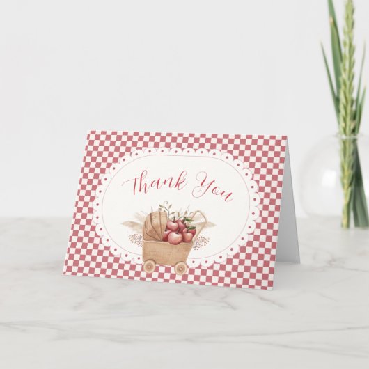 Rotes Gingham Boho Augapfel Baby Shower Dankeskarte (Vorderseite)