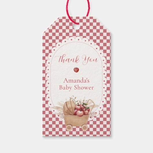 Rotes Gingham Boho Augapfel Baby Shower Geschenkanhänger (Vorderseite)