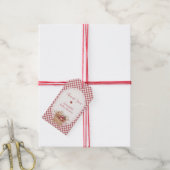 Rotes Gingham Boho Augapfel Baby Shower Geschenkanhänger (Mit Garn)