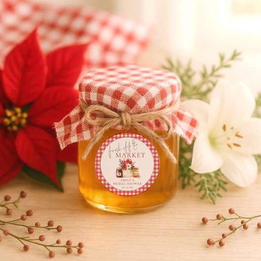 Rotes Gingham-Brautparty: frisch vom Markt Runder Aufkleber