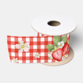 Rotes Gingham-Erdbeer-Cottagecore Satinband (Spule)