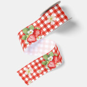 Rotes Gingham-Erdbeer-Cottagecore Satinband (Rückseite)
