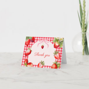 Rotes Gingham-Erdbeeren-Baby-Shower Dankeskarte