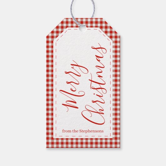 Rotes Gingham-Frohe-Weihnachten-Geschenk-Anhänger Geschenkanhänger (Vorderseite)