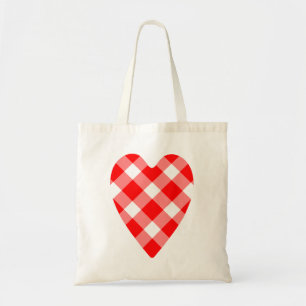 Rotes Gingham-Herz Tragetasche